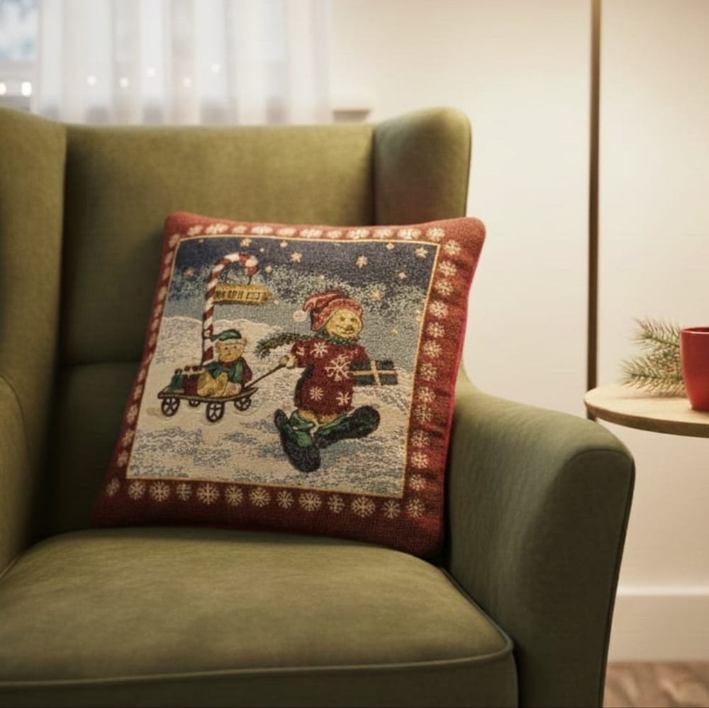 Festive Christmas Snowman Tapestry Cushion/Pillow